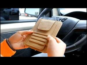 Car Sun Visor Storage Glasses Clip Card Storage Bag Card Bag Bill Document Clip Leather Hanging Bag Sunglasses Clip