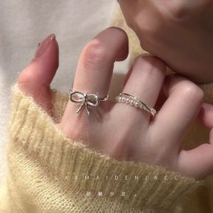 Double Layer Pearl Butterfly Knot Cross Ring Finger Wrap New Korean Style Fashion Jewelry Womens Ring Outstock