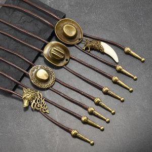 Retro Western Cowboy Necklace Bolo Tie European American Personality Casual Necklace Choker Gem Pendant Banquet Party Accessorie