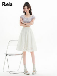 puella | Summer Lace Hollow Out White Embroidery Flared Skirt