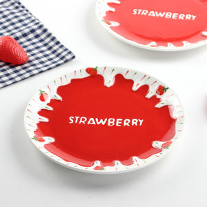 Strawberry Design Red Underglaze Ceramic Plate
