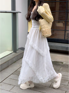 กระโปรงทรงเอเอวสูงสีขาว ทรงเค้ก ดีไซน์เก๋ไก๋ แขนยาว ผ้าผสมน้ำหนักเบา ความยาวปกติ สำหรับผู้หญิง