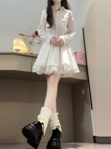 CAOZIMUYI | Short Petite White Long Sleeve Dress FRENCH WAISTED MINI DRESS