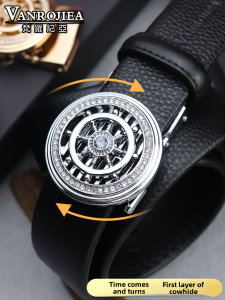 เข็มขัดหนังวัวแท้สำหรับผู้ชาย Vanrojiea หัวเข็มขัดแบบหมุนได้ กระเป๋าสะพายข้างแบบลำลอง หนังวัวชั้นดี เข็มขัดหนังสูงสุดสำหรับเยาวชน