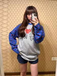 Retro American Shoulder Sleeve T-Shirt Women Early Autumn Color Block round Neck Long Sleeve Casual Top Breathable Comfortable