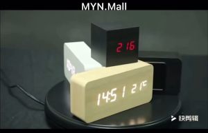 Lighthundred Jam Kayu / Jam Meja Kayu Digital Led / Digital Jam Led / Jam Estetik + SUHU / ESTETIK JAM WEKER / Jam Meja Digital Led Motif Kayu - Wooden Table Clock Voice Control