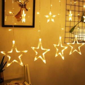 NUVOX Twinkle Star 12 Stars 138 LED Curtain String Lights Window Curtain Lights with 8 Flashing Modes Ramadan Decoration for Christmas Wedding Party Home Decorations (Warm White)