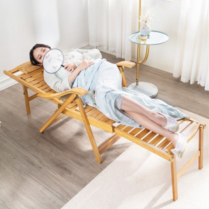 Bamboo Folding Recliner Chair Back Support Home Use Leisure Chair Elderly Nap Chair Lazy Sofa Solid Wood Modern Simple Style