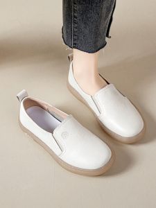 Flat Bottom Genuine Leather Sneakers Womens Spring Style Soft Bottom Mom Shoes Casual Comfortable Flats Fashionable Loafers