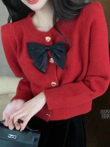 Áo Len Cardigan Dệt Kim Ngắn Màu Tím Hoa Chuối Ngọt Ngào Phong Cách Nhật Bản Cho Nữ Áo Khoác Ngoài Mùa Thu Cổ Tròn Tay Dài