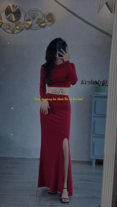 Set áo croptop tay dài kèm Chân váy đuôi cá xẻ trước Kvy S8 chất cotton nhập mịn dày dặn co giãn