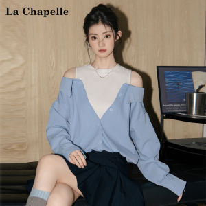 La Chapelle | Color Block Fake Two-Piece Long Sleeve Blouse
