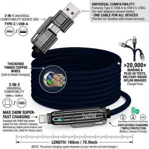 Cáp Dữ Liệu 4 Trong 1 Siêu Tốc 1.8M Với Cổng Kép Type-C Lightning Và USB Dành Cho iPhone Samsung Huawei - Cáp Sạc 240W