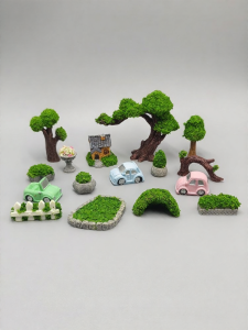Miniature Garden Landscape Model Trees Houses Decorative Accessories Microscopic Bonsai Scenery with Moss Handmade Resin Craft