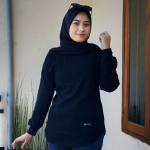 Atasan Wanita Kekinian Kaos Oversize Lengan 3/4 Motif Garis Bahan Katun