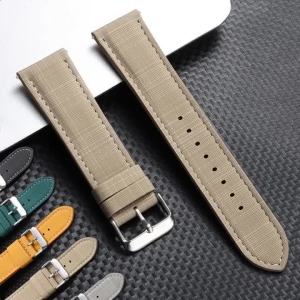 Leather Watch Strap with Plaid Pattern Universal Replacement Watchband Black Beige Grey 18mm 20mm 22mm Quick Release Wrist Belt