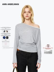 ANN ANDELMAN | Autumn New Letter Rhinestone One-Shoulder Basic Casual Long Sleeve T-shirt