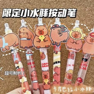 Pen Dakwat 卡皮巴拉圆珠笔亚克力贴片 Capybara Acrylic Patch Ballpoint Pen 可爱高颜值卡通黑色学生按动中性笔 Cute Cartoon Students