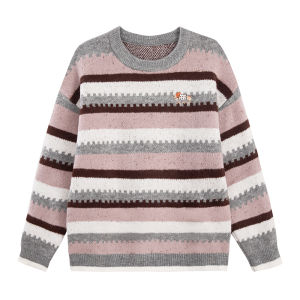 unifree | Color Stripe Embroidered Dog Retro Loose Warm Knitwear
