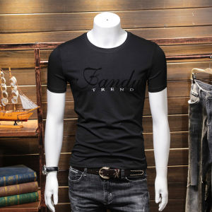 เสื้อยืดแขนสั้นผ้าไหมน้ำแข็งคอตตอนทรงสลิมฟิตสำหรับผู้ชาย ทรงหลวม ทรงปกติ ผ้าฝ้ายผสม ลายการ์ตูน แฟชั่นฤดูร้อน สีดำ เสื้อยืดผู้ชาย