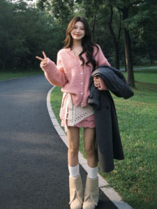 CHANGTONG | Short Height Knitwear Set Pinafore Skirt 3 Pieces Combination