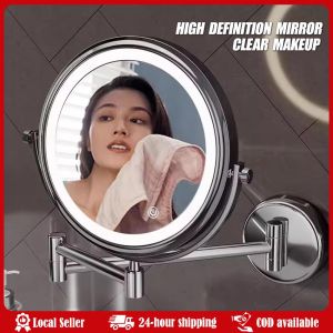 8 inch Rechargeable Wall Mounted Bathroom Makeup Mirror with 3 Colors LightingDouble Sided 10X Magnifying Lighted Vanity Mirror