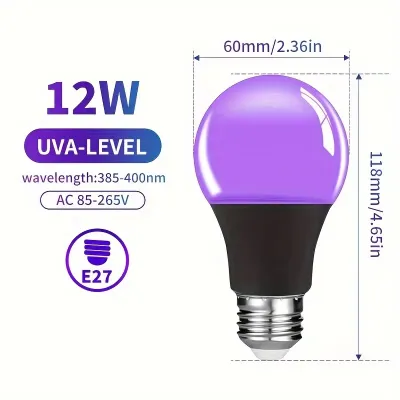 12W E27 UV Purple Black Light Bulb Glow in The Party Lamp Blacklight Bar Atmosphere Decoration Bulb Halloween Light Bulb