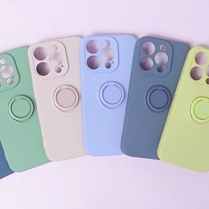 Ốp lưng điện thoại silicone lỏng mềm có giá đỡ và vòng đeo ngón tay cho Xiaomi Redmi Note 14 13 12 Pro