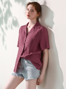 Miccbeirn | Pure Linen Casual Commute Short Sleeve Shirt Top Slightly Wrinkled Simple Comfortable Pure Color Versatile White Enhancing Breathable