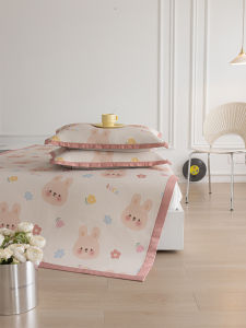 Cartoon Ice Silk Cooling Mat Three-Piece Set Foldable Summer Bed Canopy Style Double Size Soft Mat Air Conditioner Compatible