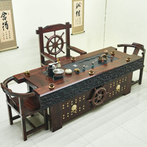 New Chinese Style Office Tea Set Combination Old Boat Wood Tea Table And Chair Set Gongfu Tea Desk for Business Meetings