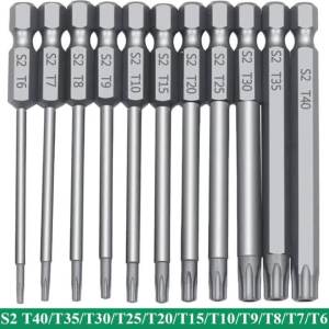 Bộ Tua Vít Lục Giác 11 Món 1/4 Inch Bộ Mũi Khoan Từ Tính An Toàn Tua Vít Torx Đầu Dẹt F1FC Chất Lượng Cao 50/100mm Chống Phá Hoại