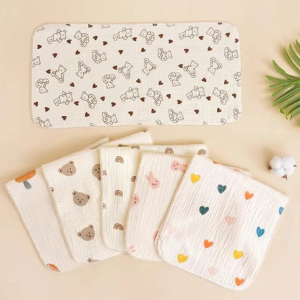 Cotton Muslin Baby Face Bear Towel Long Burp Cloth for Newborn Washcloth Baby Items