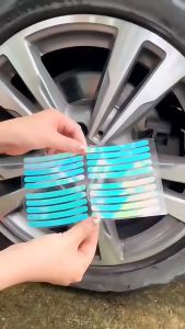 8pcs/set Car wheel hub strong reflective sticker tire rim decorative sticker motorcycle electric vehicle bicycle rainbow reflective wheel sticker