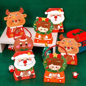 10ชิ้นของขวัญคริสต์มาสการ์ตูนกล่องฝาใส-ความคิดสร้างสรรค์ปาร์ตี้คริสต์มาสลูกกวาดถุงใส่ของสำหรับเด็กพร้อมที่จับกระเป๋า Treat ในห้องเรียนที่น่ารัก