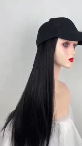 [COD&Spot goods] Long Straight Hair Hat Wigs Black/White Hat wig Baseball Cap Wig with wig hair extensions 4 Colors Long Wigs Baseball Cap Wigs Straight Hair Cap Wig Summer Fashion Wig Beige Black Hat