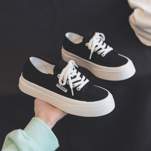 Womens Canvas Shoes Thick Bottom Heightening Casual Style 2021 Summer New round Toe Rubber Outsole Anti-Slip Pure Color