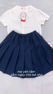 Chân Váy Kaki Bé Gái Riomio Vải Kaki 2 Da Co Giãn Dập Ly Máy Có Quần Chip Lụa Mềm Xanh Than Be Hồng Size 8/9–12/13 (30–50kg) RCV1095