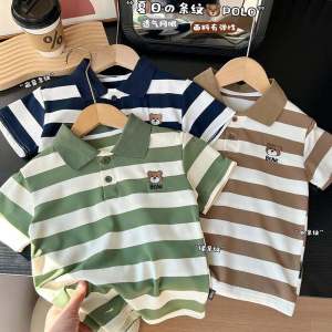 Loose Korean Style Childrens Polo Shirt Summer New Style Boys Fashionable Collar T-Shirt Baby Stripe Cartoon Top