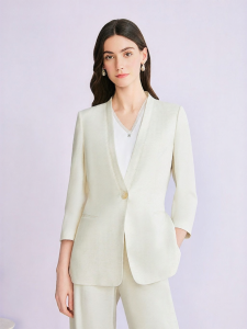 Elegant Business V-Neck Single Button Straight Silhouette Suit Jacket