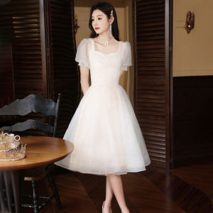 Elegant French Style Evening Gown Womens 18th Birthday Adult Ceremony Short Skirt High Waist V-Neck Strapless Polyester Fiber