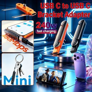(Local stock) KEBIDUMEI 240W USB C To C Adapter Foldable Phone Stand OTG 360-Degree Rotatable USB C To Type C Adapter For Laptop Tablet IOS