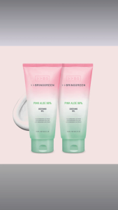 Bring Green Pink Aloe 96% Soothing Gel 300ml x 2 – Hydrating Calming Gel for Sensitive Skin with Panthenol Xylitol Azulene – Lightweight Non-Sticky Moisturizer for Face & Body