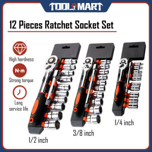 12pcs 1/2"/ 1/4" Ratchet Wrench Socket Set Hardware Vanadium Repairing Kit Hand Tools