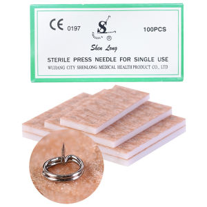 100 ชิ้น/กล่องทิ้งหมันฝังเข็มเข็มฝังเข็มกดเข็มสําหรับหูนวดผิวผ่อนคลายหูสติกเกอร์