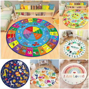 ABC Fruit PlayMat Round Alphabet Rug for Kid Playroom Preschool Classroom Floor Mat with ABC Numbers Animals Educational Design