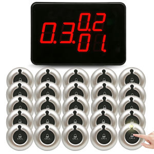 Ycall | Wireless Call Bell Number System Restaurant Waiter Pager Machine SET 1 Receiver Monitor with 25 Vibration Bell Button Service