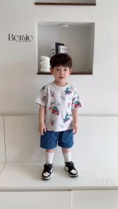 Set bộ cotton họa tiết khủng long phong cách hàn quốc cho bé trai size 1 đến 7 tuổi BERNIE H1124B02