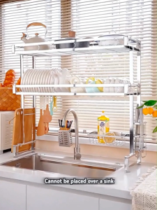 LivinEase 65/75/85/95/105cm Stainless Steel 304 Over Sink Rack Kitchen Dish Rack Multi-Functional Draining Rack