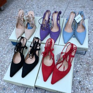 แฟชั่นฤดูใบไม้ผลิ 2022 ผู้หญิงรองเท้าส้นสูงสายคล้องคอรองเท้าแตะบัลเล่ต์ส้นหนังนิ่มวัสดุยาง Sole สําหรับเยาวชนและวัยกลางคน